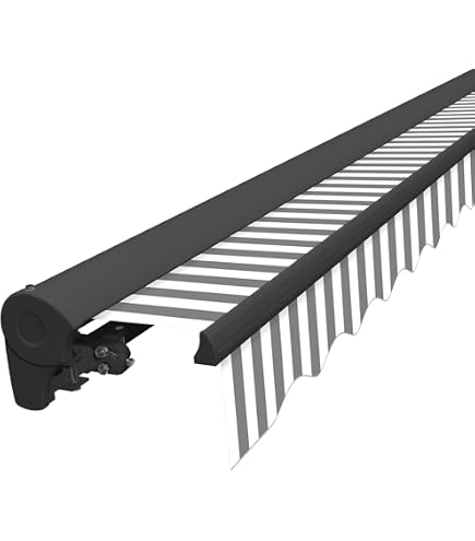 Eclipse Kassettenmarkise Halbkassette Gelenkarm Sonnenschutz Markise Sonnenmarkise Balkonmarkise elektrisch Standard 3,5 x 3,0 m Stoff 280g/m² Polyester (PE) UV-Schutz 50+, Markisentuchfarbe:Grau-Weiß
