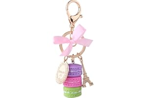 Asixx Porte-clés Mignon, Porte-clés Coloré en Forme de Macaron avec Tour Eiffel en Résine et Alliage pour Pendentif de Sac et Voiture(Violet)