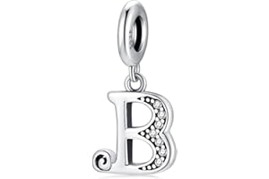 TIZU Pendentif Lettre Initial A-Z en Argent fin 925 et Oxyde de Zircon, Charme Convient aux Pandora Bracelets et Colliers pour Filles et Femmes