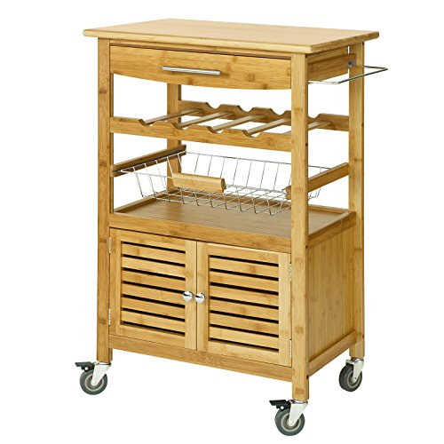 SoBuy® Servierwagen aus hochwertigem Bambus,Küchenwagen,Küchenregal, B60xT40xH92cm FKW09-N
