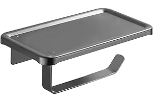 QNIIAED toilet roll holder wall mounted,2 in1 Metal Aluminum Toilet Paper racks Holder Screw in Loo Roll Holder Toilet Tissue Holder Storage For Bathroom accessorie(Grey)