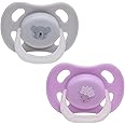 Adore Airo Rounded Edges Pacifier Glows in Dark with Multipurpose Storage Case | Silicone Baby Pacifier | Infant Pacifier (Grey & Purple, Pack of 2)