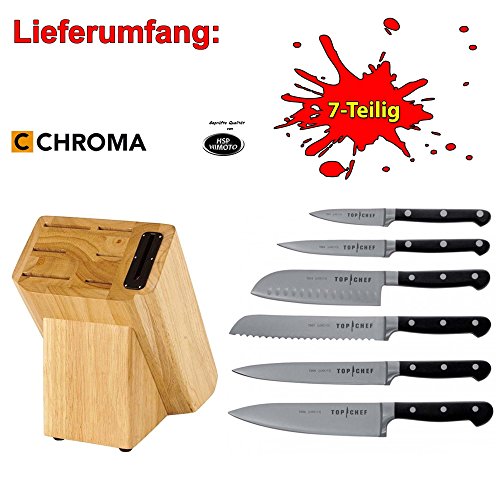 Chroma Sonderedition „Top Chef“ 7-teilig Profi Premium Messer-Set bestehend aus Messerblock mit Schärfer, Kochmesser, Santoku-Messer, Brotmesser, Allzweckmesser, Tranchiermesser, Schälmesser - 9