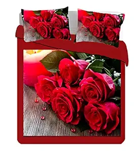 GS Traders 5D Glace Cotton Digital Print Rose Barrish King Size Double Bedsheet with 2 Pillow Covers (Red)