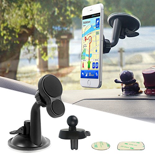 Supporto magnetico per telefono cellulare per auto, supporto per ventosa d'aria, rotazione di 360 gradi-2 in 1 cruscotto per auto universale / parabrezza / supporto per presa d'aria per GPS smartphone