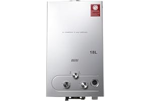 SUDEG 18L Gas Instantaneous Water Heater, 36 KW LPG Water Heater, Instant Hot Water Heater, Liquid Gas Instantaneous Water Heater with Platinum Shower Head Set, Silver