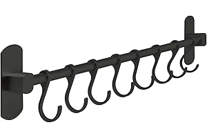 Joeji's Kitchen listwa z haczykami do kuchni, drążek kuchenny, mocna, samoprzylepna, klej 3M, bez wiercenia, drążek na przybory kuchenne, listwa pomocnicza, czarna