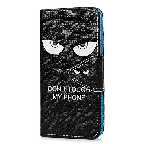 Badalink Huawei Honor 5c Hülle Schutzhülle PU Ledertasche Don’t Touch My Phone Muster Huawei Honor 7 Lite/Huawei GT3 Flip PU Leder Wallet Case Etui Schale mit Magnetverschluss Stand Halter Falten Standfunktion und Cardslots Kredit Karte Kartenfächer Schwarze Augen Cover Schale - 2