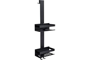 KigKog® Mensola Doccia da Appendere Doppio Strato, Portaoggetti Doccia da Appendere, Staffa per Shampoo per Mensola per Doccia in Nero Opaco con Ganci per Cabina Doccia in Vetro