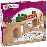 Eichhorn 100001204 - Bahn, Holzschienenbahn mit Brücke, 55-teilig - Streckenlänge: 4,60 Meter - Spielbahn aus Buchenholz