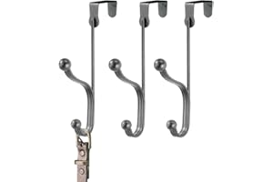 mDesign Zestaw 3 wieszaków na drzwi z metalu – trzy haczyki garderoby na p?aszcze, kurtki, szlafroki lub r?czniki – pojedyncze wieszaki na ubrania do drzwi w korytarzu i ?azience – kolor szary