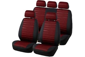 TOYOUN Housse Siege Voiture Universel Rouge Ensemble de Housses Siège Auto Universelle Jeu Complet en Tissu Couverture de Siège Voiture Couvre Sieges pour Avant et Arrière Accessoires Interieur, 5pcs…