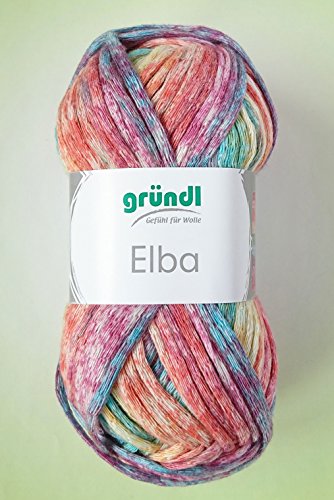 Gründl Wolle Elba Bändchengarn, Sommerwolle, Baumwollmischgarn Baumwolle Polyacryl mit Farbverlauf zum Stricken und Häkeln (Regenbogen color 03)
