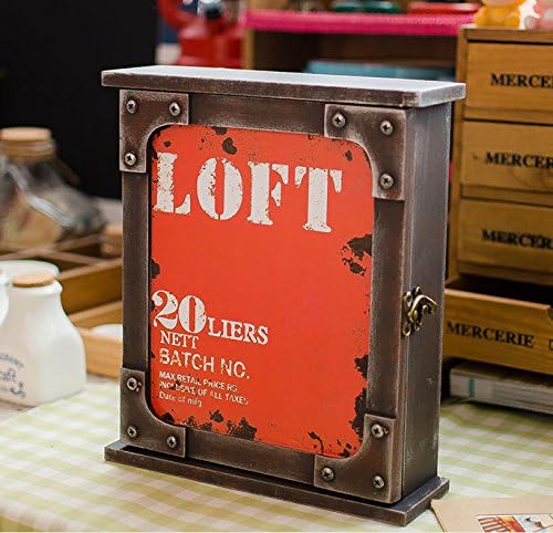 Vintage/Retro Key Box Holder Cabinet Organizer Storage Wall hanging key Box with 6 Hooks ,Home decoration (red)