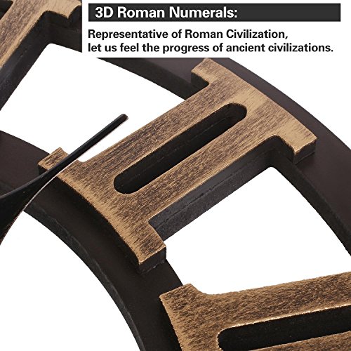 SOLEDI Wanduhr Europäische Vintage Handarbeit 3D Dekorative Zahnrad aus Holz (Farbe Kupfer) - 3