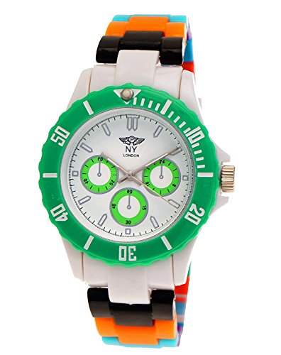 NY London Rainbow Kinder Jungen Mädchen Kunststoff Armband Uhr Bunte Kunststoff Jungenuhr Mädchenuhr Armbanduhr Gelb Weiß Grün Orange Blau inklusive Uhrenbox
