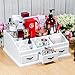 Popamazing Wooden Desk Makeup Organiser Cosmetic Holder Make Up Brush Cotton Pads Storage Drawers Dressing Desk Table Tidy Organiser/Box/Case/Caddy (White)