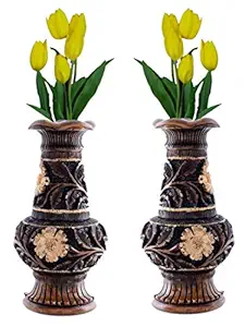 Varuna Craft India Handmade Handcarved Wooden Amazing Flower Vase Perfact for Home & Office Table Floor Wall (Size-6