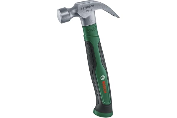 BOSCH 340g/12 oz Claw Hammer Powerful Carbon Steel Head, Ergonomic Soft Grip Handle, V-Shaped Claw For Easy Nail Removal