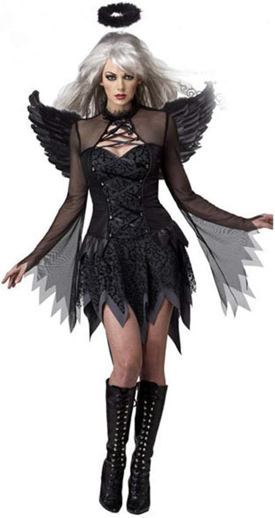 Ulalaza Disfraces de Mujer de Halloween Black Bat Fallen Angel Devil Vampire Witch Dress Accesorios de Cosplay Para Adultos