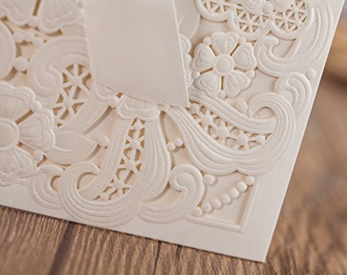 wishmade weiß Laser Cut & geprägt Einladungen Kit mit Schleife mit Antwortkarten Thank You Karte für Hochzeit Party Geburtstag Anlass cw6112 - 6