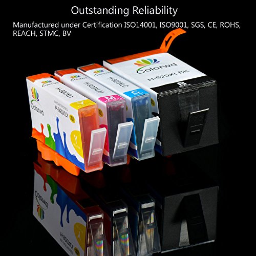 Colorwd Ersatz HP 920XL Hohe Ergiebigkeit Druckerpatronen kompatible HP Officejet 6000 6500 6500A 7000 7500A Drucker (Schwarz/Cyan/Magenta/Gelb) - 5