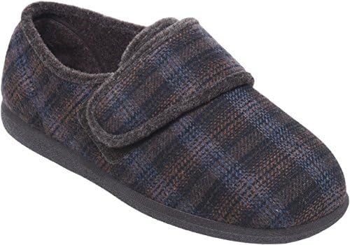 Cosyfeet Reggie Slippers - Extra Roomy (HH+ Width Fitting) - Brown Tartan Cotton-Mix - 8