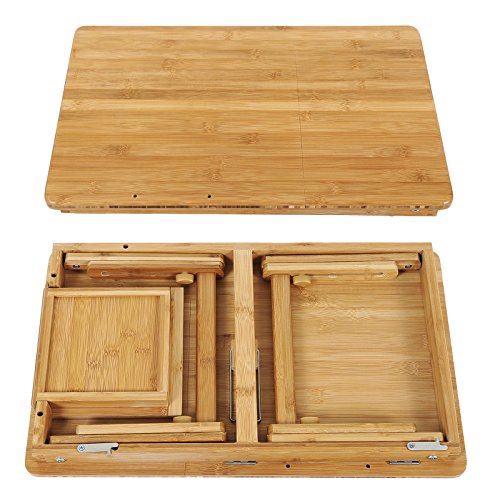 Songmics Laptoptisch Notebooktisch Betttisch Lapdesk 35 x55 x 29 cm für bis 17 Zoll Laptops aus Bambus höhenverstellbar Klappbar Betttablett Frühstückstablett LLD01N - 9