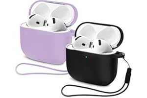 Mocarheri 2pcs Custodia Case Compatibile con AirPods 4 2024, Case Cover Protettiva in Morbido Silicone per AirPods 4ª Generazione, LED Anteriore Visibile (Viola+Nero)