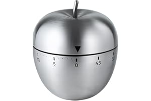 feyiubmen Feyiubmen Orologio da cucina in acciaio inox – 6,2 × 7,5 × 7,5 cm color argento. Tipo di mela. Timer meccanico e sveglia da cucina con cronometro a breve termine – Sveglia digitale – ideale