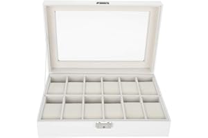 HUAIRDUM Scatola porta orologio in pelle PU, bianco 12 griglie Robusto supporto porta orologio in pelle PU resistente Orologio da polso Scatola Scatola portaoggetti gioielli Organizzatore