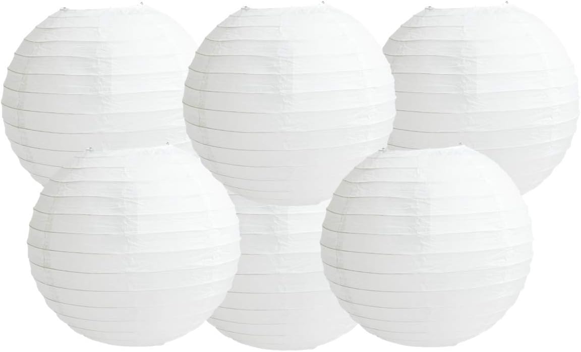 Paper Lanterns Mix Color Packs of 6 Round Paper Lanterns Lampshade Party Decorations (All White, 12" (30 Cm))