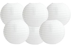 MATISSA Paper Lanterns Mix Color Packs of 6 Round Paper Lanterns Lampshade Party Decorations (All White, 12" (30 Cm))