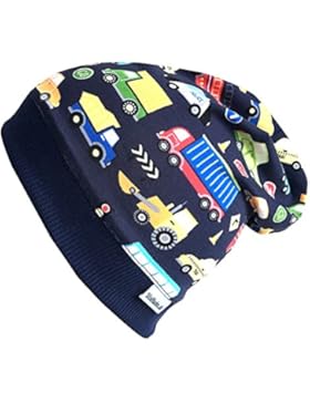 WOLLHUHN ÖKO Leichte Beanie-Mütze dunkelblau mit bunten Autos für Jungen (aus Öko-Stoffen, bio), 20160204