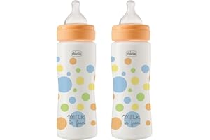 Chicco Set de 2 Biberones Perfect Easy Flujo Rápido, Biberón Anticólico, Reduce la Regurgitación y la Irritabilidad, Biberón de Plástico de 330 ml, Set de Regalo, Pack Ahorro, 4 Meses+, Bebé Niño