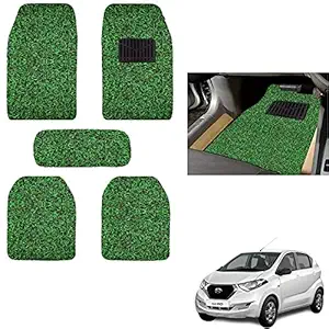 autokaar 12 mm Vinyl Anti Skid Curly Car Noodle Foot Mat for Datsun Redigo ( Black Green , Set of 5)