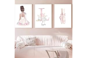 Youihom 3 Laminas Personalizadas Nombres Cuadros Bailarinas Ballet Infantil Bebe Niña Habitacion 30x40 Poster Decorativo Pared Regalo sin Marco