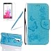 Produktbild Hülle für LG Stylus 2 Leder Blau, Girlyard Blume Schmetterling Muster Schutzhülle Tasche PU + TPU Silikon Innere Cover Flip Case Bookstyle mit Lanyard Strap Standfunktion Kartenfächer Magnet Handyhülle für LG Stylus 2 LS775