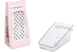 SECENART SECEN London - Metal Grater with Double Sided Steel Knife and Inner Chamber, Durable Material, Compatible with Health Standards and Safe,Cheese Shredder & Vegetable Chopper (Pink)