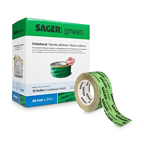 Sager green Klebeband (Grün 60mm x 25m) zur Verklebung von Dampfsperrfolien, Dampfbremsfolien, Dampfbremse, Dampfsperre, Klimamembranen, OSB Platten) (60 mm)