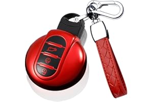 HIBEYO Coque de Protection Intelligente en TPU pour clé de Voiture BMW Mini F56 F54 F55 F57 F60 Cooper One Clubman Works Rouge
