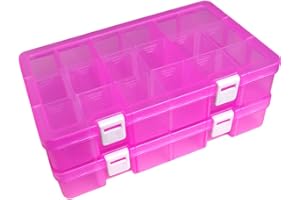 Qualsen Sortierboxen für Kleinteile, Plastik Aufbewahrungsbox Einstellbar Fächer,Organizer Box,Sortierkasten,Sortimentskasten Schmuckschatulle Werkzeugcontainer (18 Raster X 2 Packungen, Rosa)