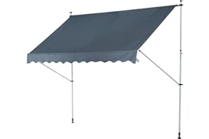 Outsunny Markise Klemmmarkise Gelenkarmmarkise Sonnenschutz Faltarm Handkurbel Balkon Alu Grau 300 x 150cm