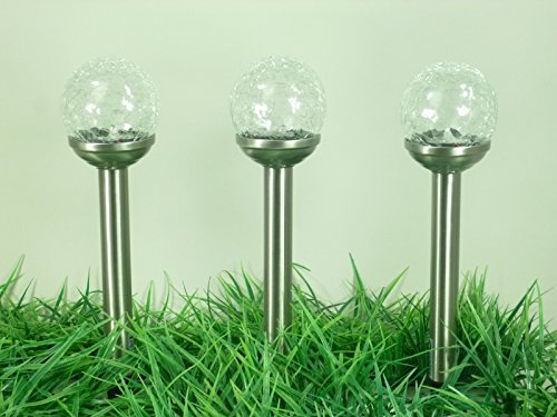 3 x LED Solarleuchten Solar-Glaskugel Ena mit Farbwechsel Solarspieß Kugel Crashglas Bruchglas Optik Gartenleuchte Gartenstecker Solarstäbe Solarlampe Dekoration - 3