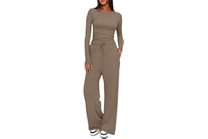 Yutdeng Ensemble Femme 2 Pièces Décontracté Y2K Survêtement Femme Top Col Rond Pantalon Jogging Tenue de Sport à Manches Longues Lounge Sets Slim Fit Chic Tracksuit Casual Sweatsuit Skims Yoga Fitness
