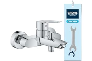 GROHE QUICKFIX Start – montowana na ścianie jednouchwytowa bateria prysznicowa (metalowa dźwignia, wkład ceramiczny 35 mm, automatyczny rozdzielacz: wanna/prysznic, zintegrowany zawór zwrotny,