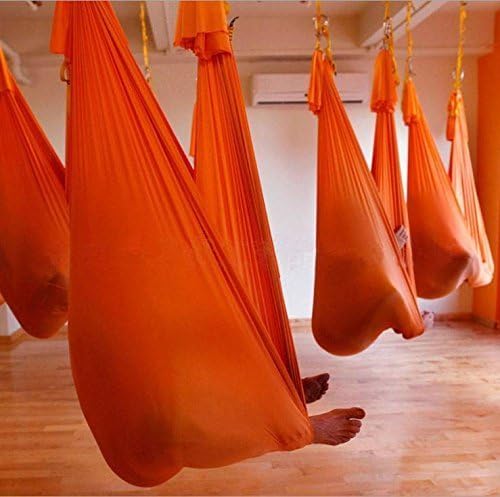 Omitree Deluxe 5.5 Yards Elastic Decompression Inversion Therapy Yoga Swing Aerial Yoga Hammock Flying Yoga Strap 2000 Lb- Orange by Omitree