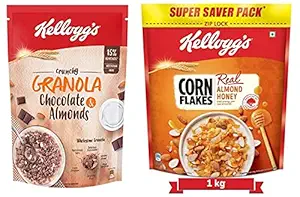 Kelloggs Crunchy Granola?Chocolate & Almonds, Multigrain Flakes,450g + Corn Flakes Real Almond Honey, High in Vitamin B1,B2,B3,B6 & C and Iron, Naturally Cholesterol Free, 1 kg Pack Breakfast Cereals