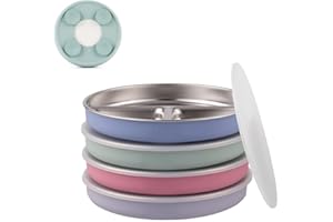 Elk and Friends Kids Stainless Steel Divided Plates with Silicone Suction Sleeves + Lid | Suitable for Babies/Toddlers | Dishwasher Safe | Stay Put Dinnerware | Snack Dishes | 4 Pack