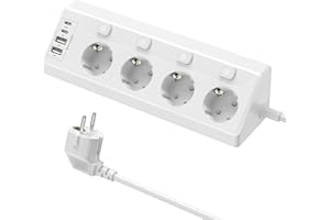 KEAGAR Lista zasilająca narożna, rozgałęźniacz stołowy z 4 gniazdami, 2 portami USB C i 2 portami USB, biurkowa i kuchenna listwa do montażu ściennego, listwa zasilająca z przełącznikiem, 2 m, kolor biały